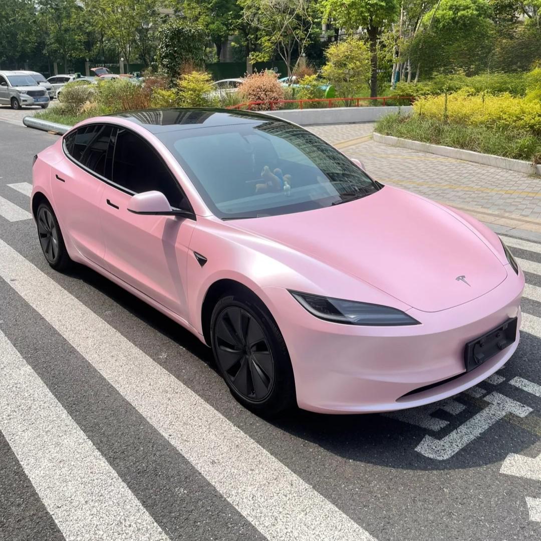 Tesla Model 3 Matte Metallic Baby Pink Wrap Free Shipping YesWrap tesla-model-3-matte-metallic-baby-pink-wrap-free-shipping-yeswrap
