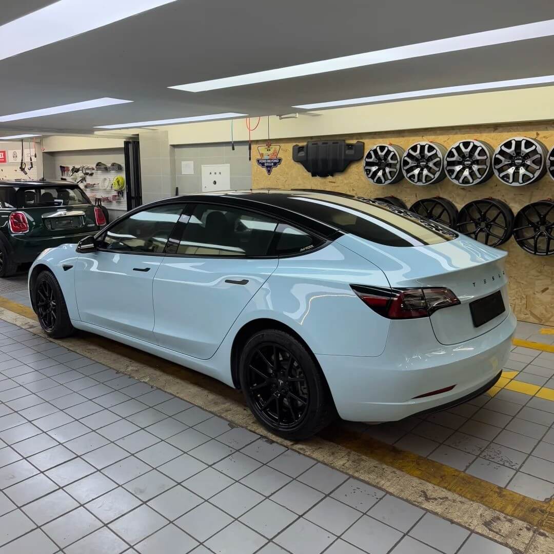 Tesla Model 3 Glossy Icy Blue Wrap