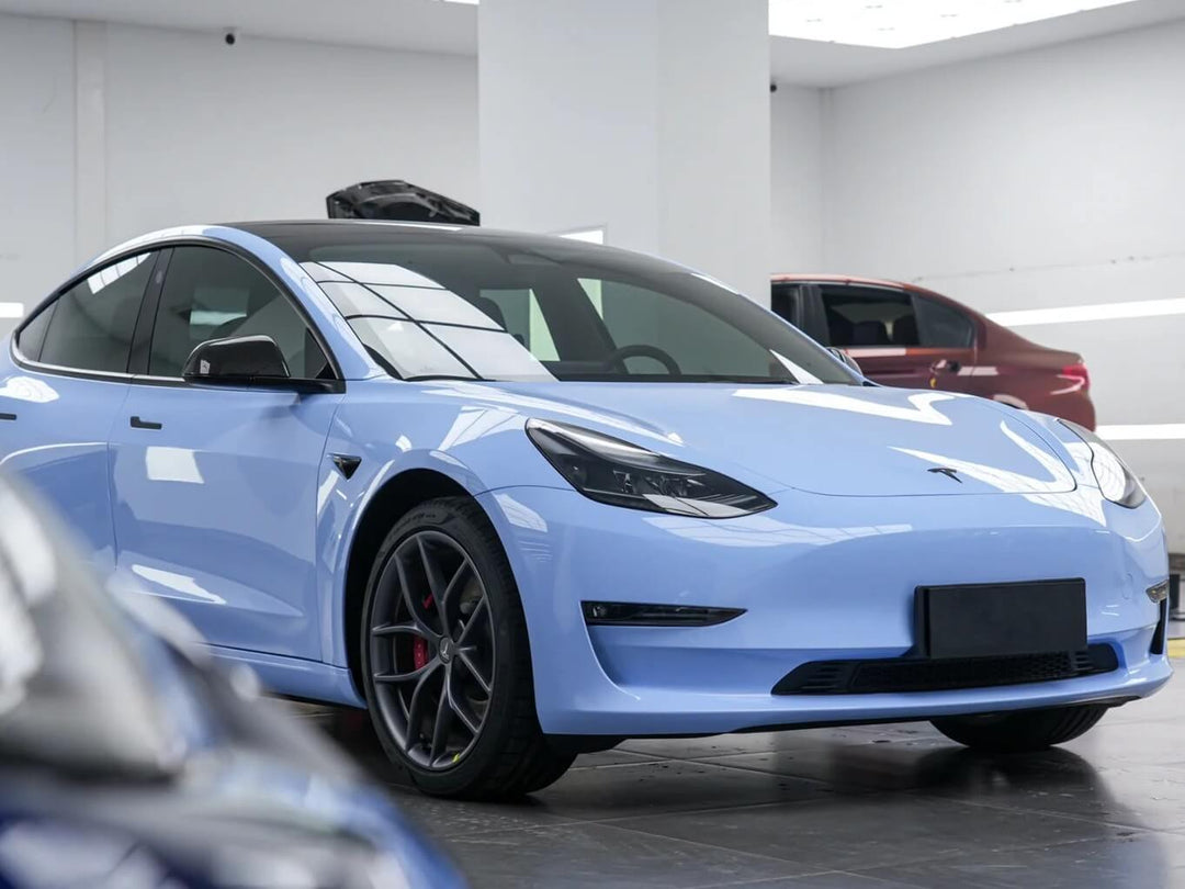 Tesla Model 3 Glossy Mist Blue Wrap