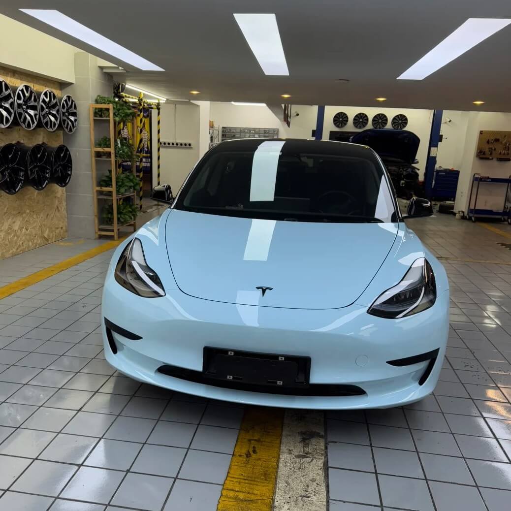 Tesla Model 3 Glossy Icy Blue Wrap