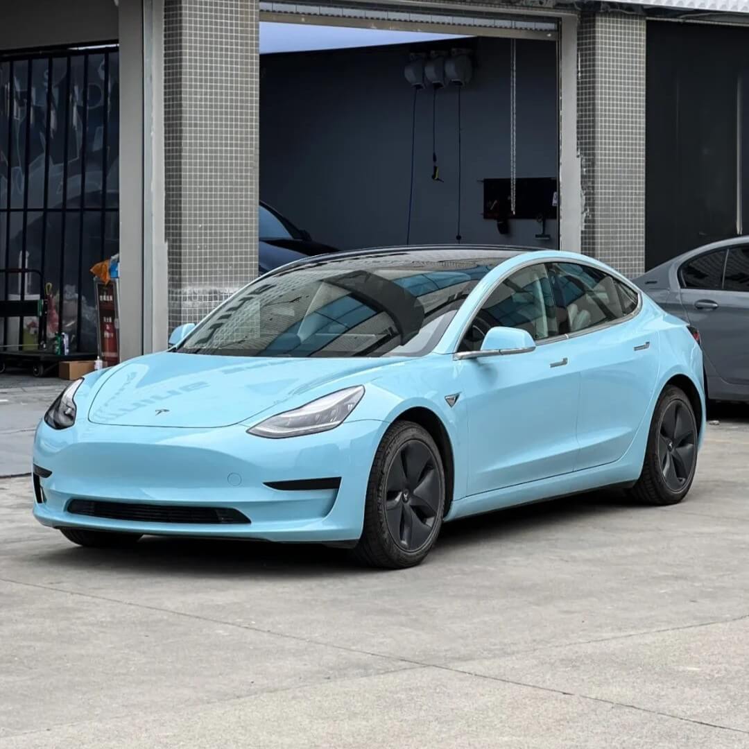 cyan blue car wrap