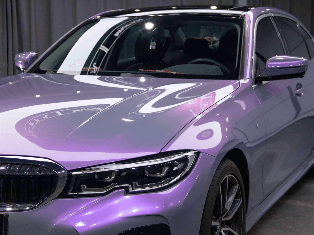 gray purple car wrap
