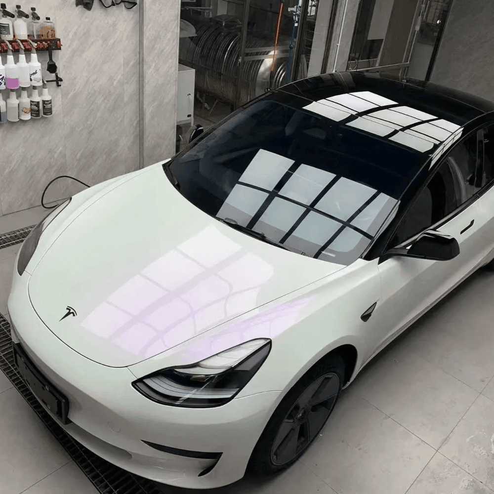 tesla Color Shift White Purple Glossy Vinyl Wrap