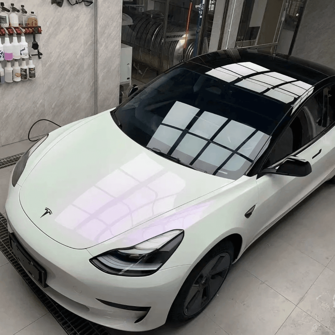tesla Color Shift White Purple Glossy Vinyl Wrap