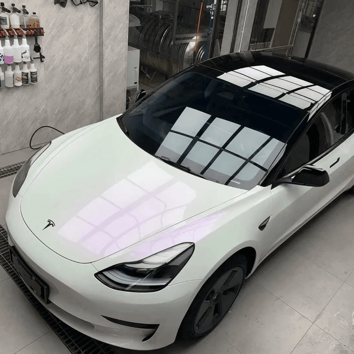 tesla Color Shift White Purple Glossy Vinyl Wrap