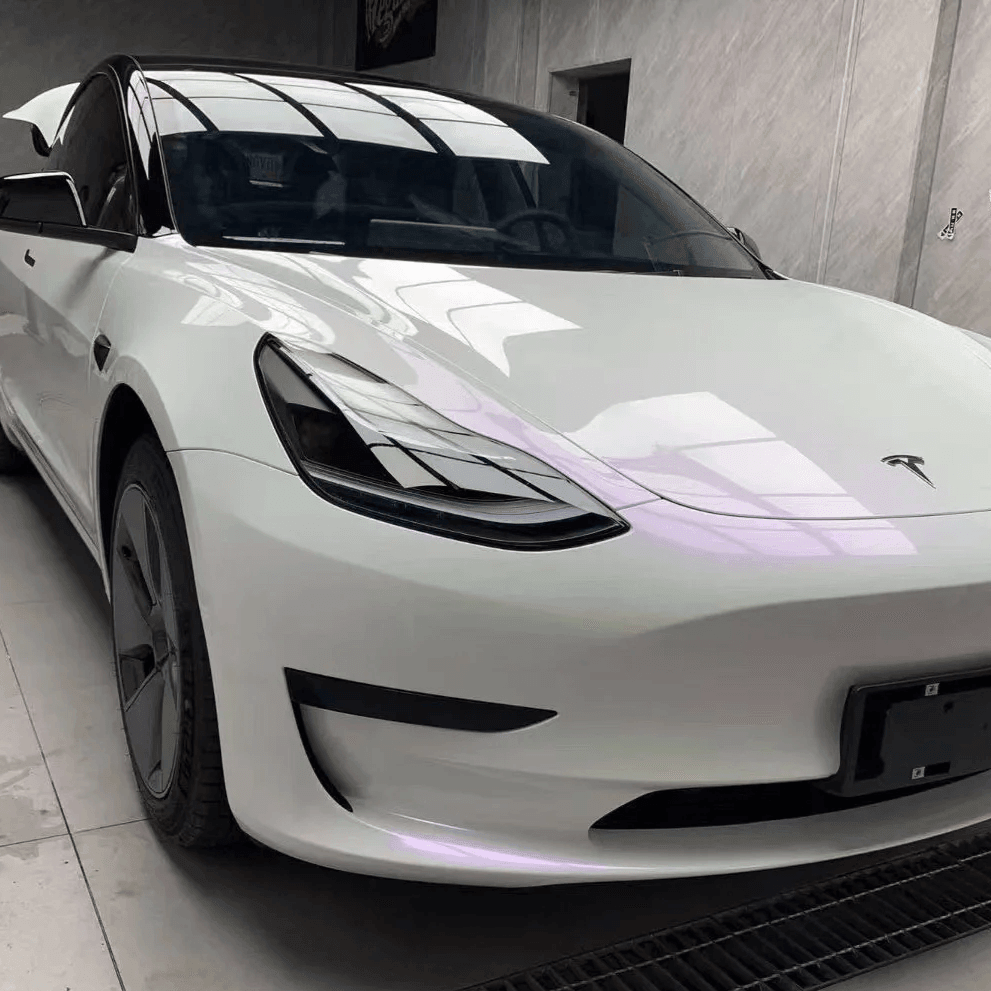 tesla model 3 Color Shift White Purple Glossy Vinyl Wrap