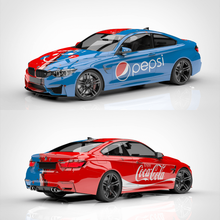 Custom Coca Cola and Pepsi Split Car Wrap
