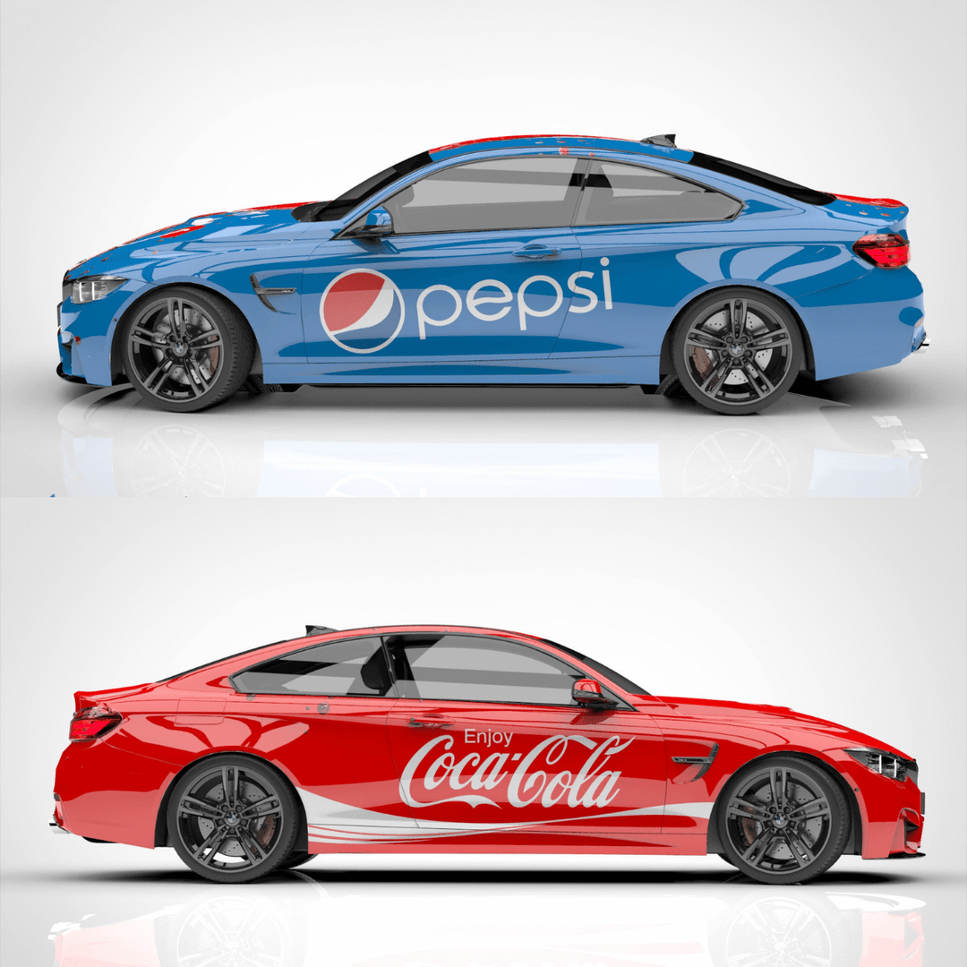 Custom Coca Cola and Pepsi Split Car Wrap