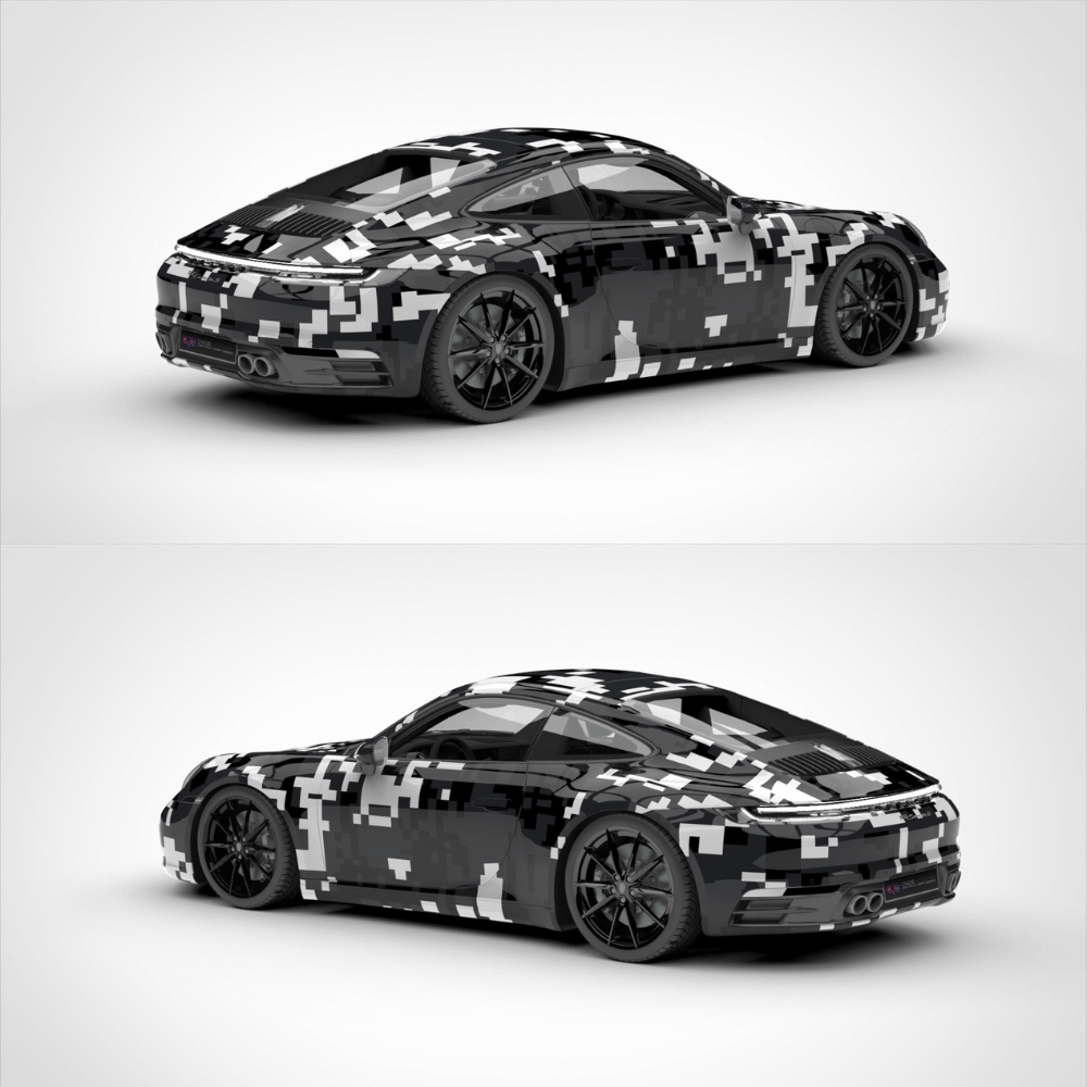Black White Digital Camo Vehicle Wrap