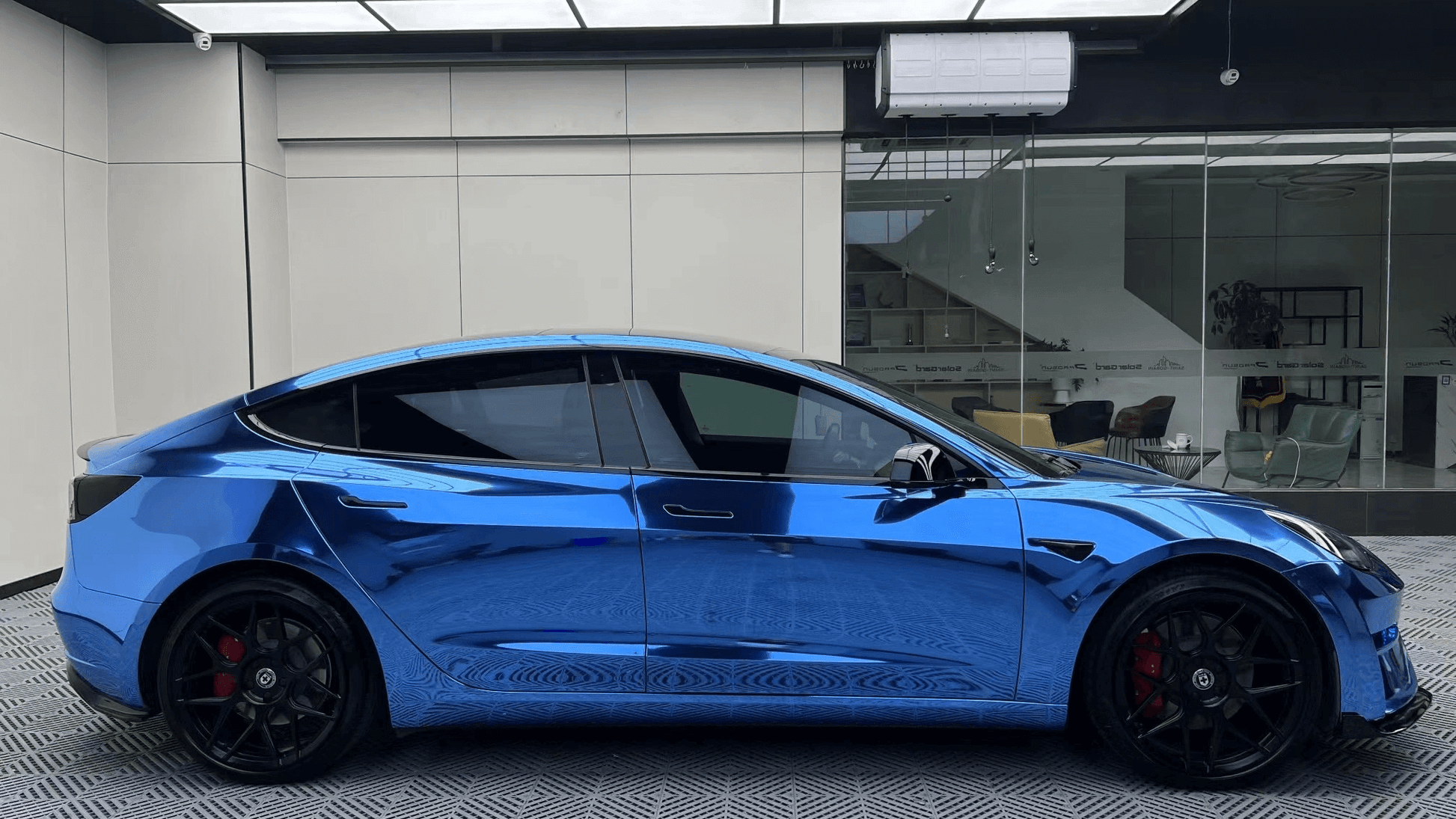 sapphire blue mirror chrome vinyl car wrap for tesla model 3