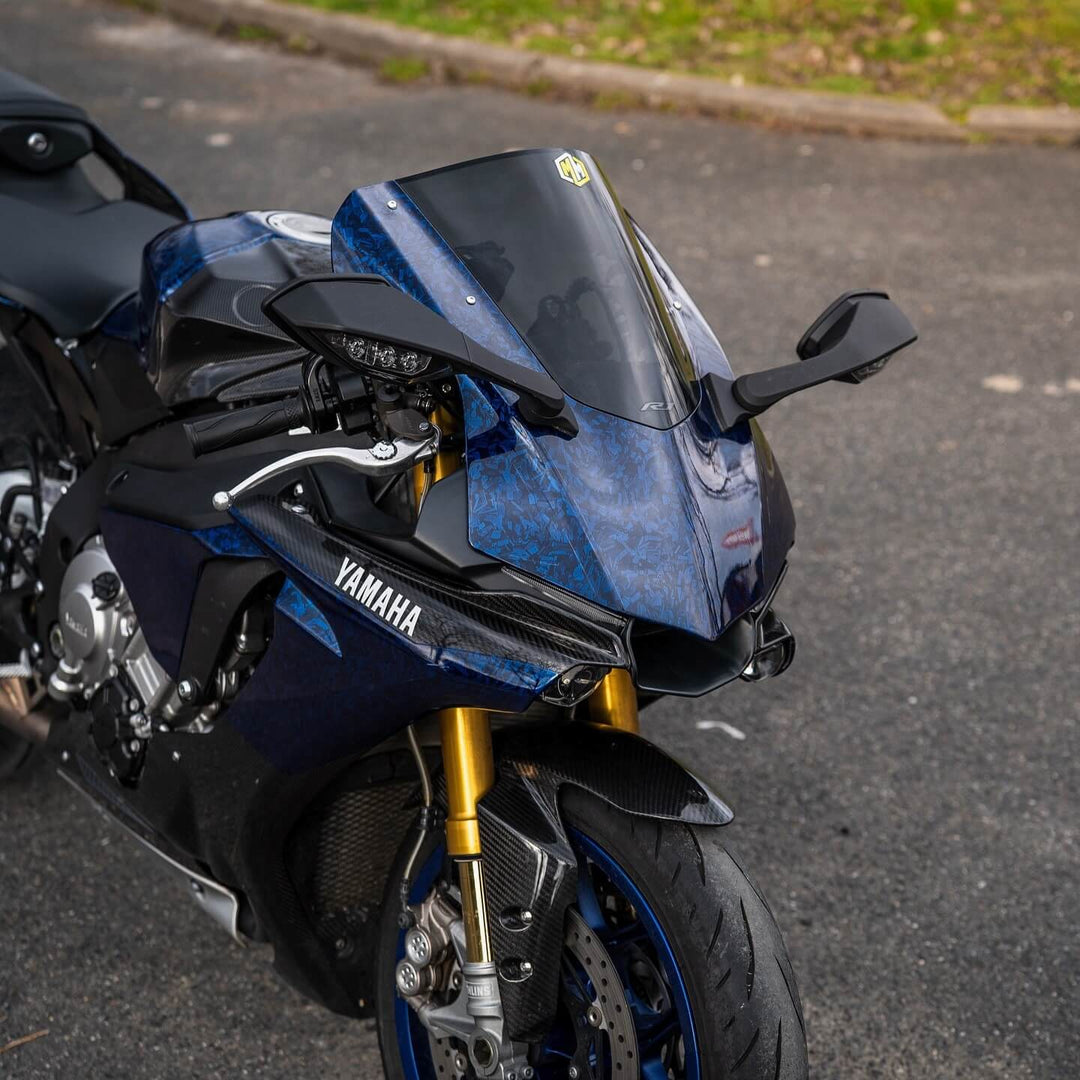 Blue Forged Carbon Motorcycle Wrap