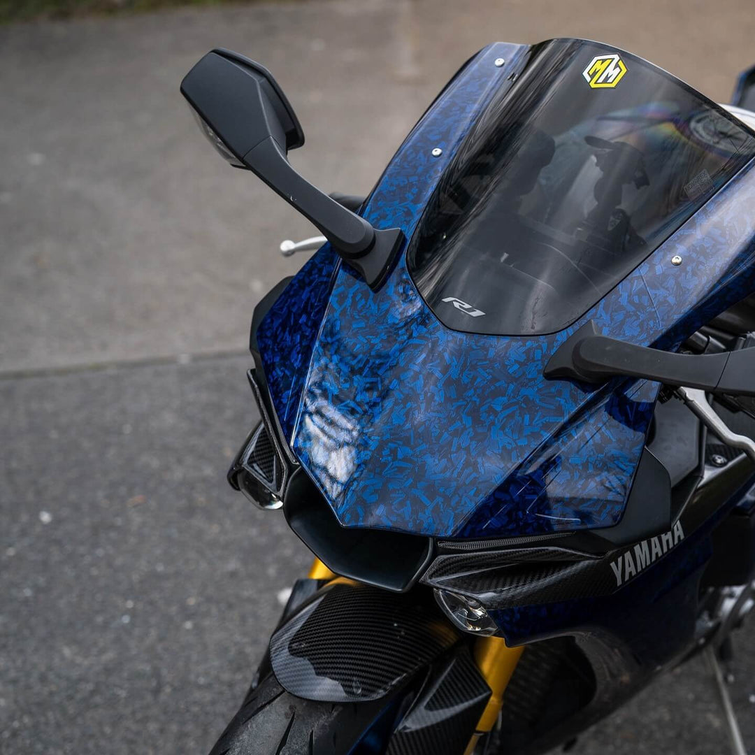 Blue Forged Carbon wrap Motorcycle