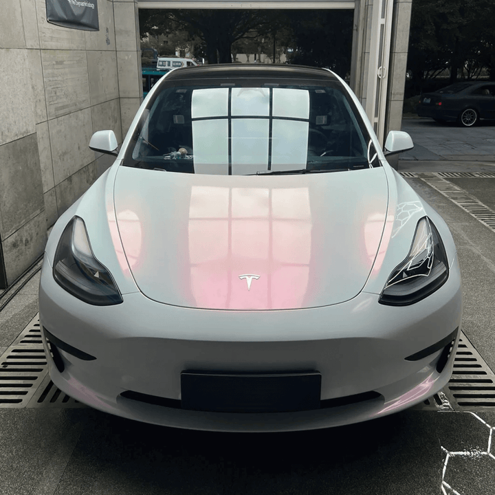 Color Shift Glitter White Pink Vinyl Wrap tesla