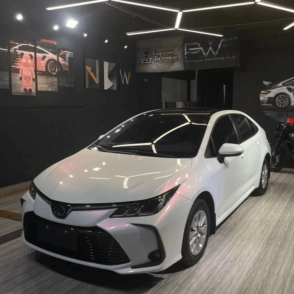 Color Shift White Red Glossy Vinyl Wrap Corolla 