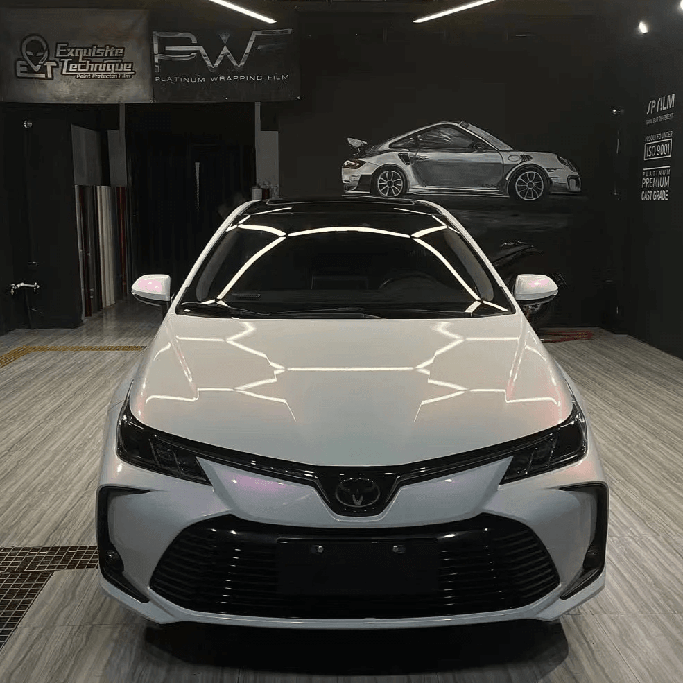 Corolla Color Shift White Red Glossy Vinyl Wrap
