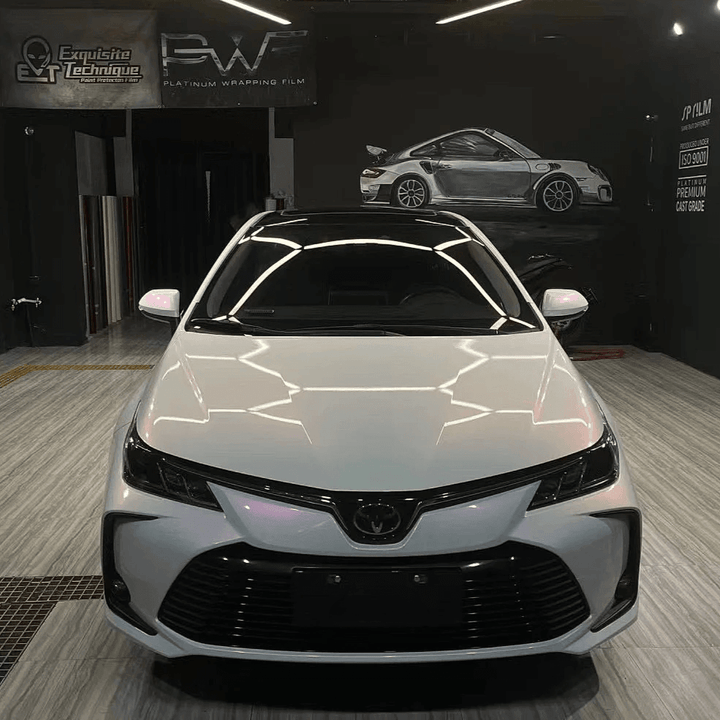 Corolla Color Shift White Red Glossy Vinyl Wrap