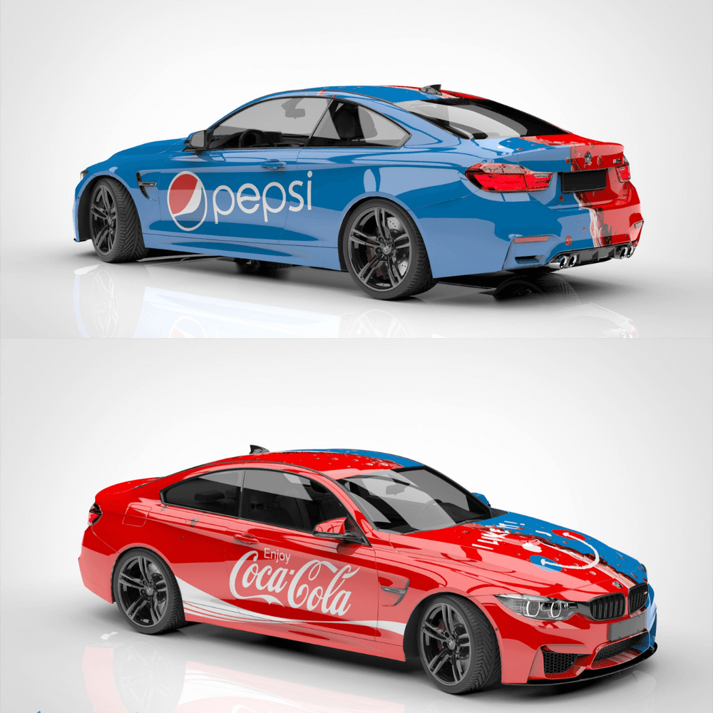 Custom Coca Cola & Pepsi Split Car Wrap