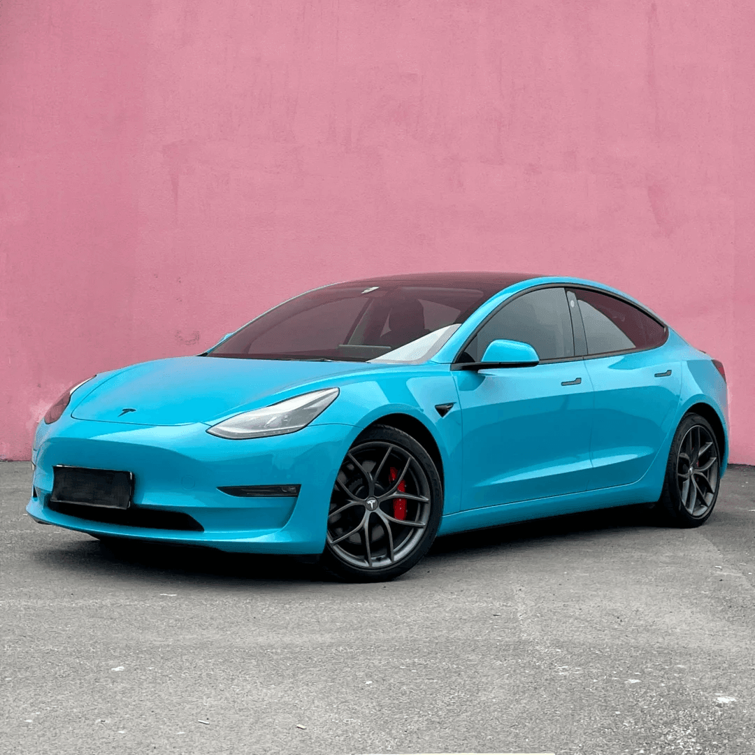 Gloss Crystal Miami Blue Vinyl Wrap for tesla model 3