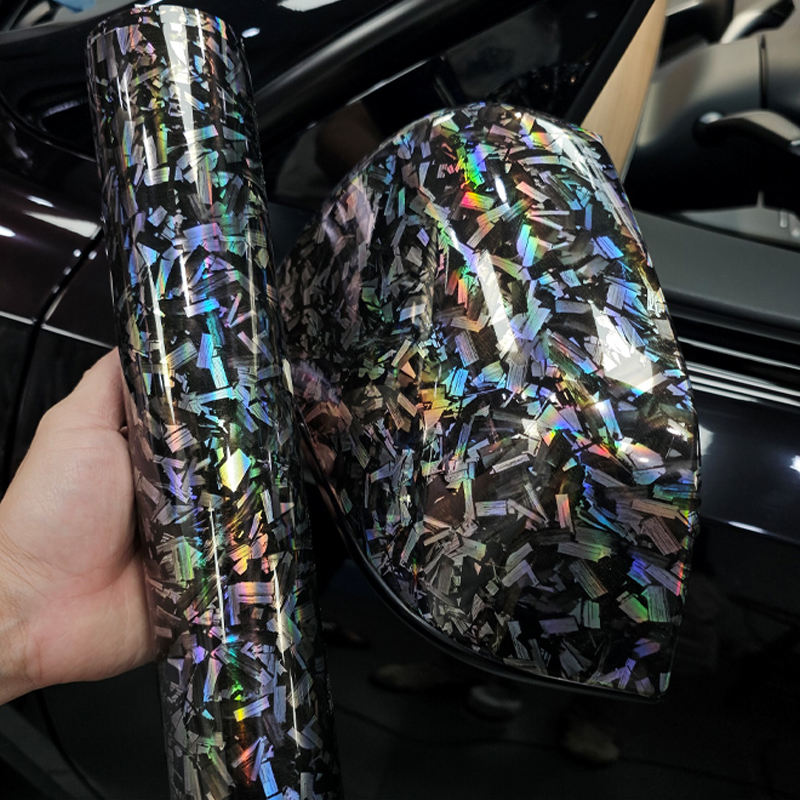 Gloss Holographic Silver Rainbow Forged Carbon Vinyl Wrap