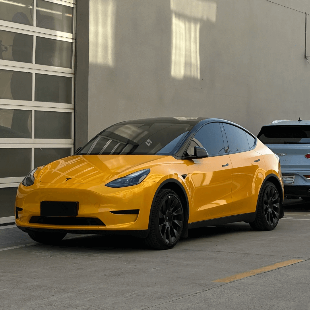 Gloss Metallic Yellow Vinyl Wrap for tesla mode y