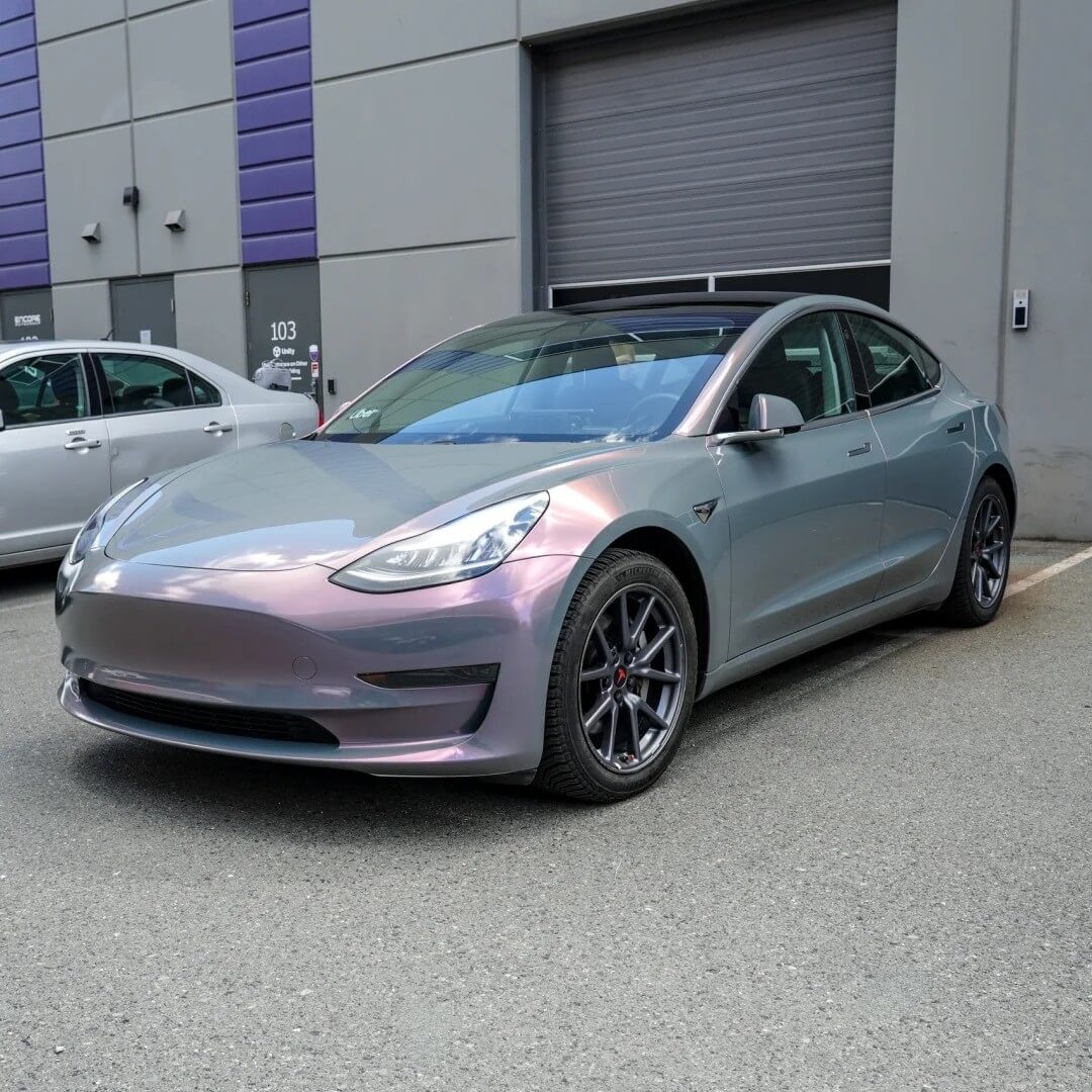 Gloss Iridescent Metallic Gray Tesla Wrap PPF