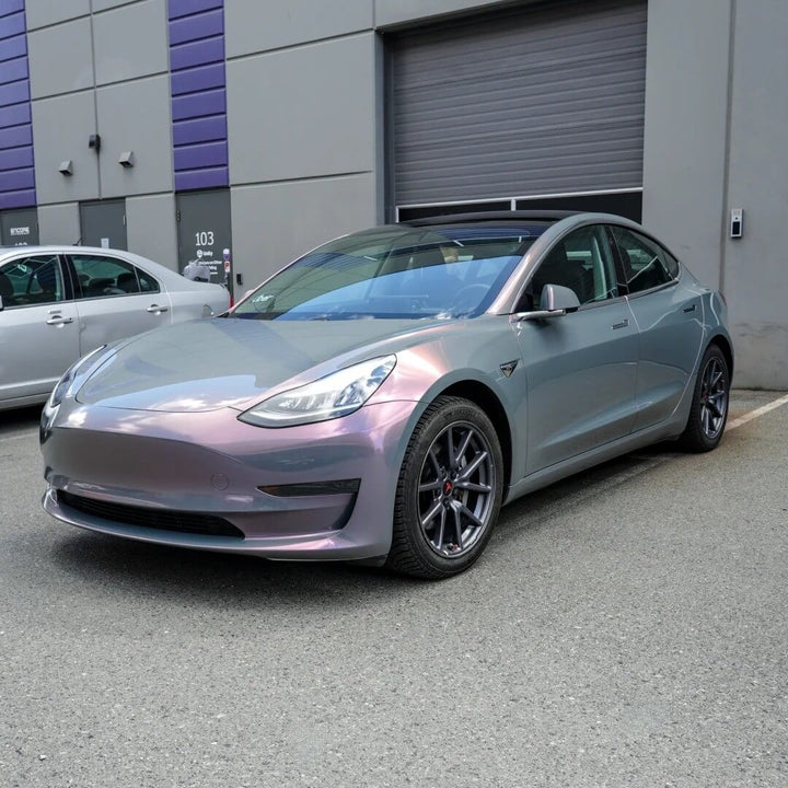 Gloss Iridescent Metallic Gray Tesla Wrap PPF
