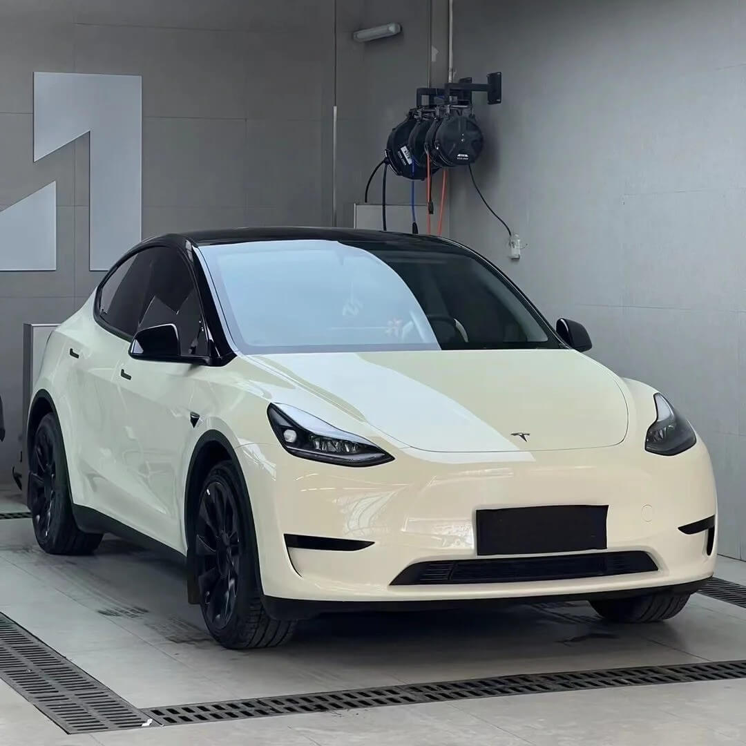 Glossy Cream White Tesla Wrap