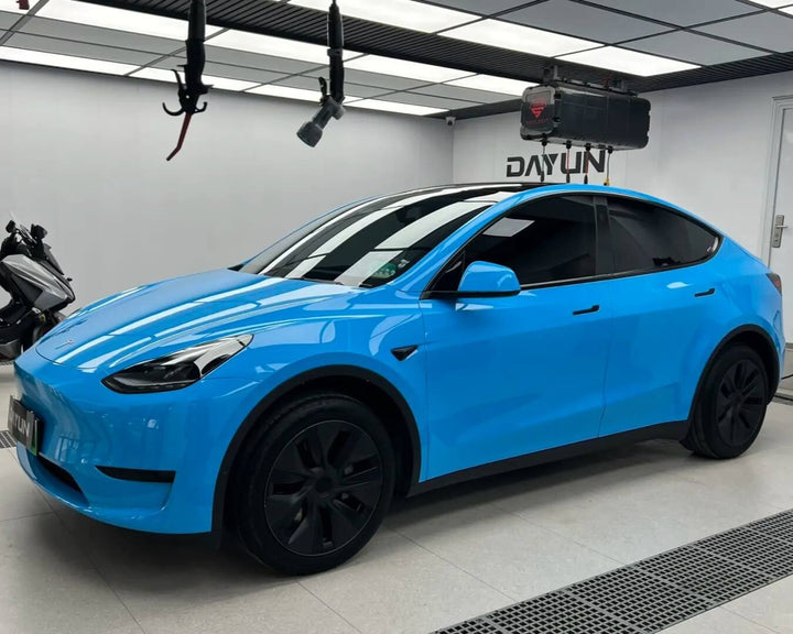 Glossy Skyline Blue Tesla Wrap
