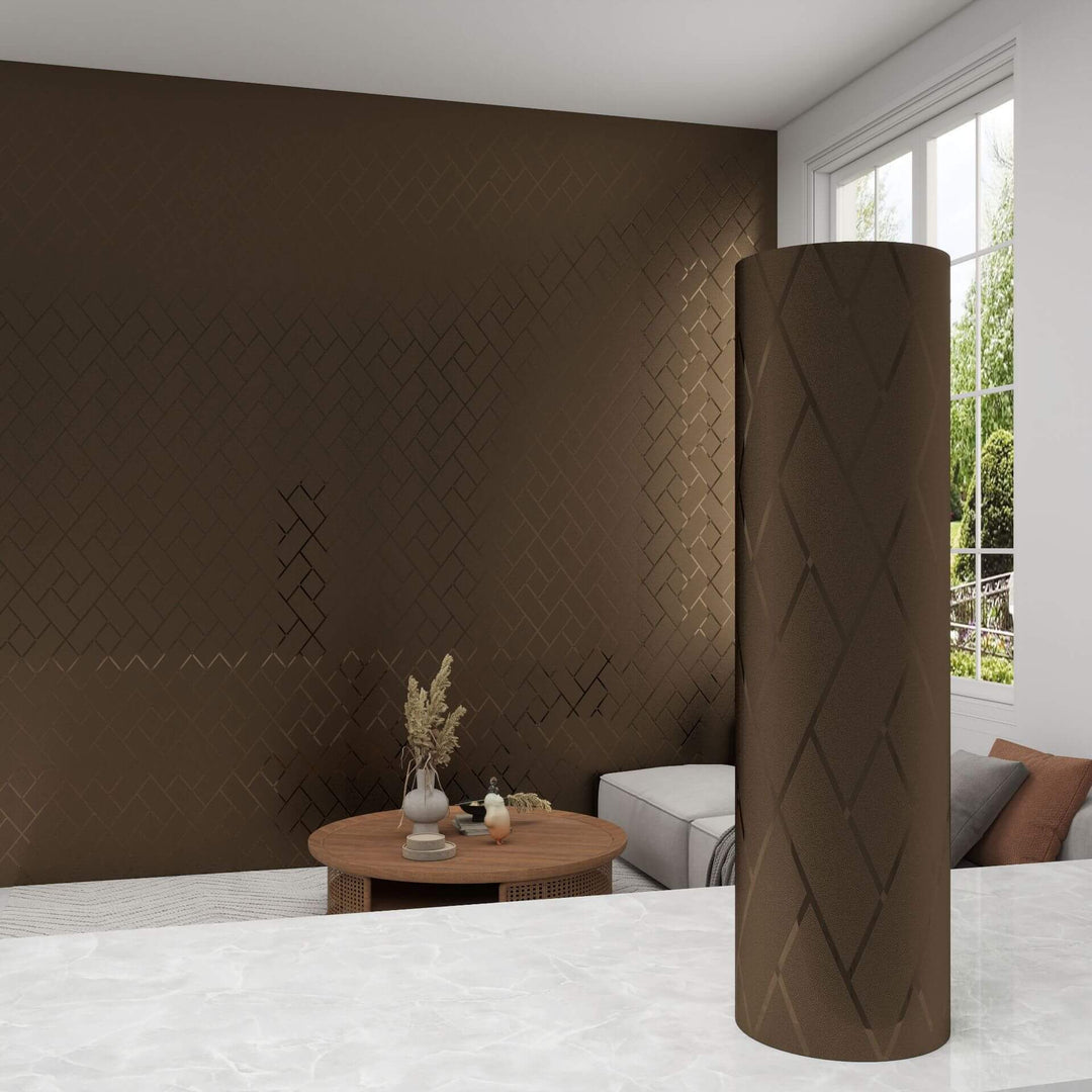 Lattice Antique Bronze Brushed Metal Textured Wallpaper