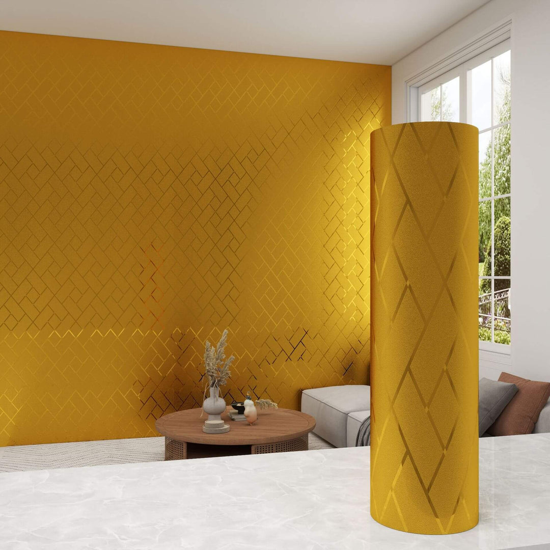 Lattice Golden Brushed Metal Textured Wallpaper