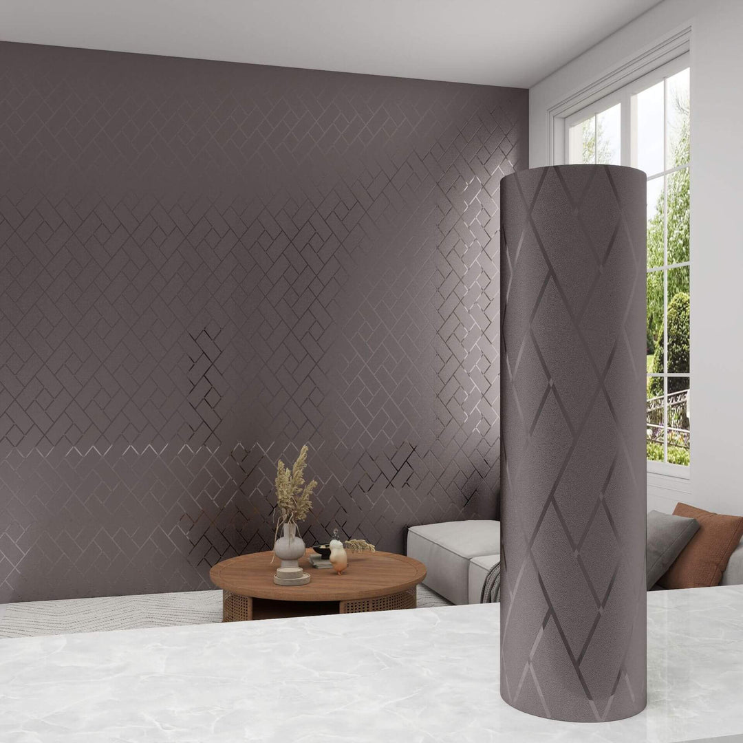 Lattice Purple Bronze Brushed Metal Textured Wallpaper