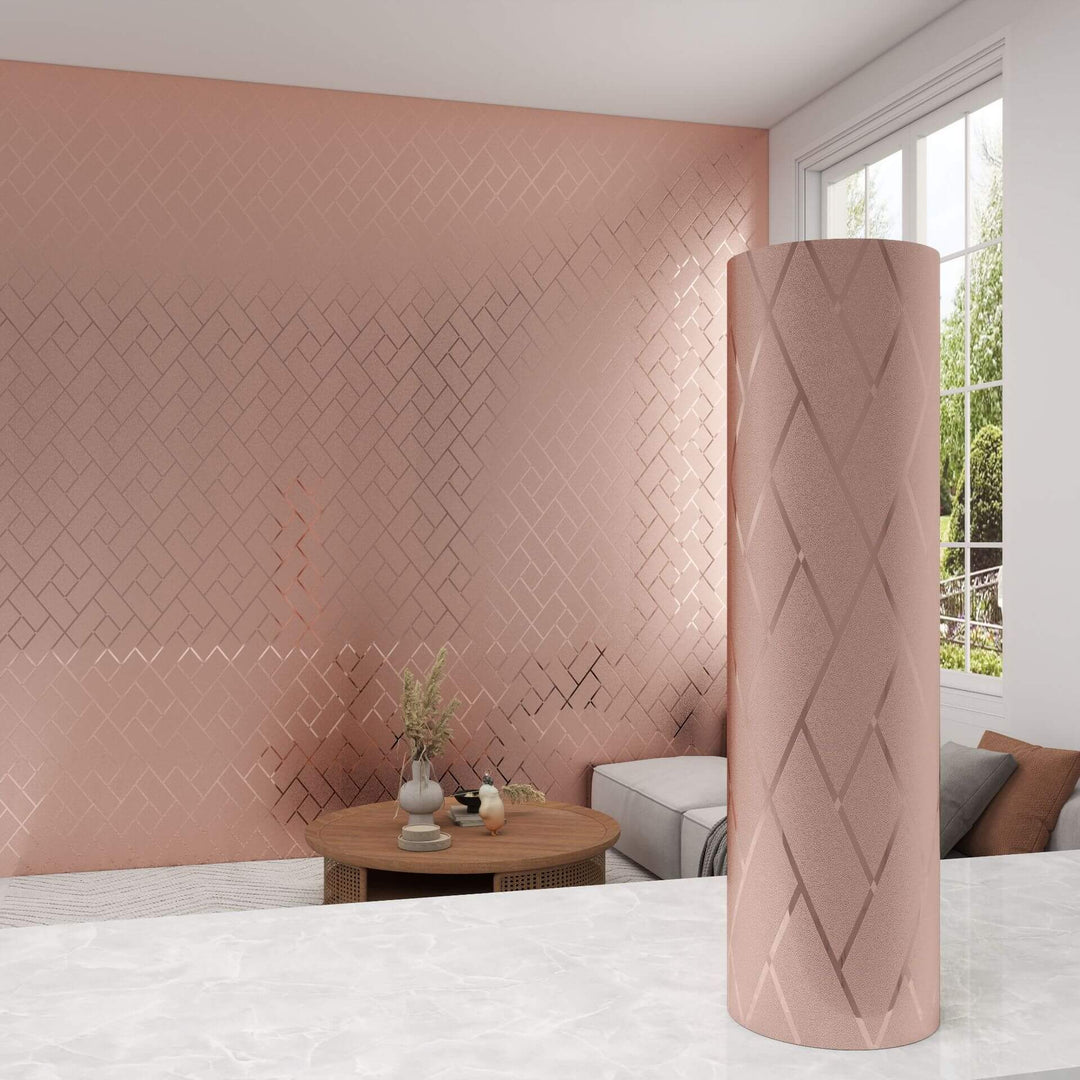 Lattice Rose Gold Brushed Metal Textured Wallpaper