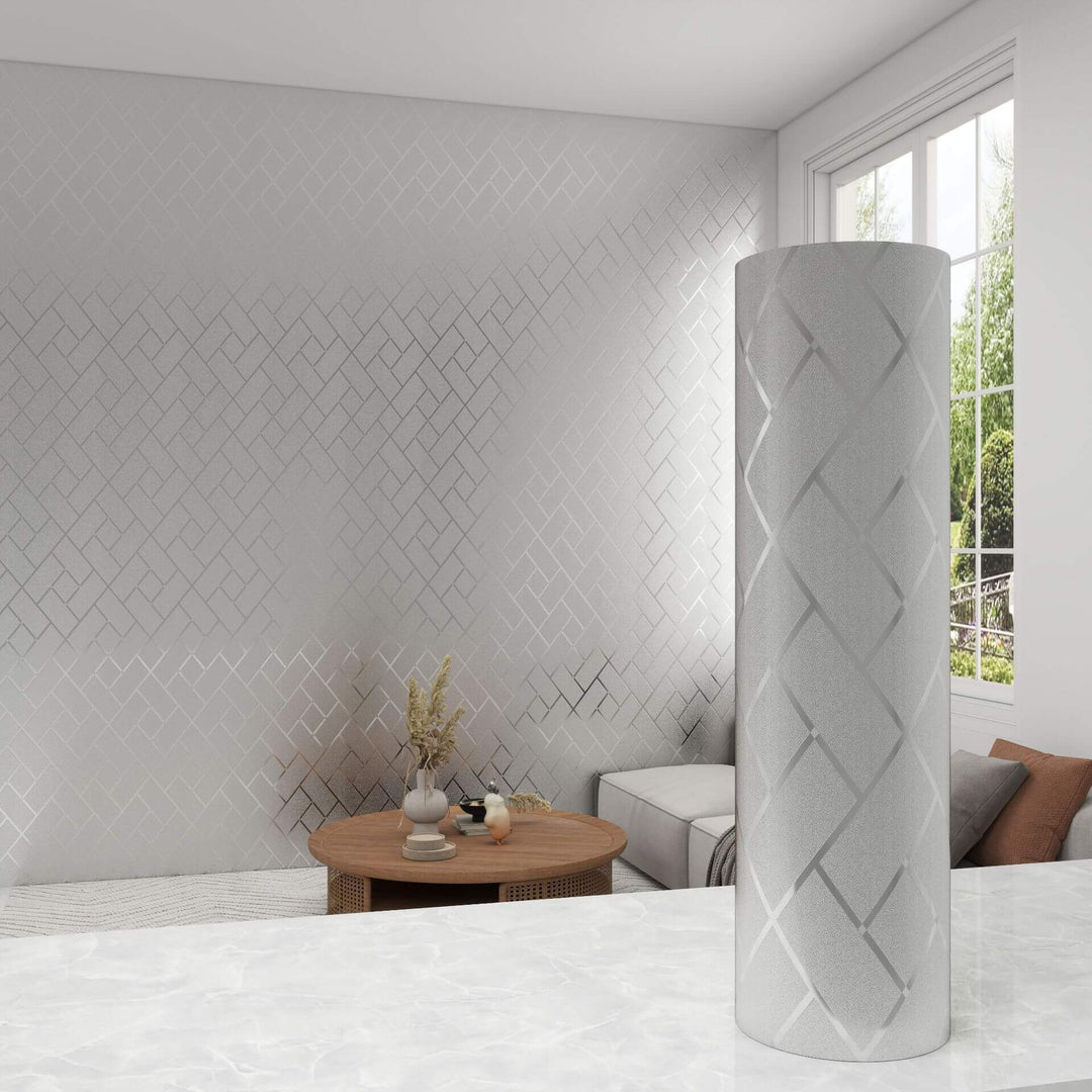 Lattice Silver Brushed Metal Textured Wallpaper