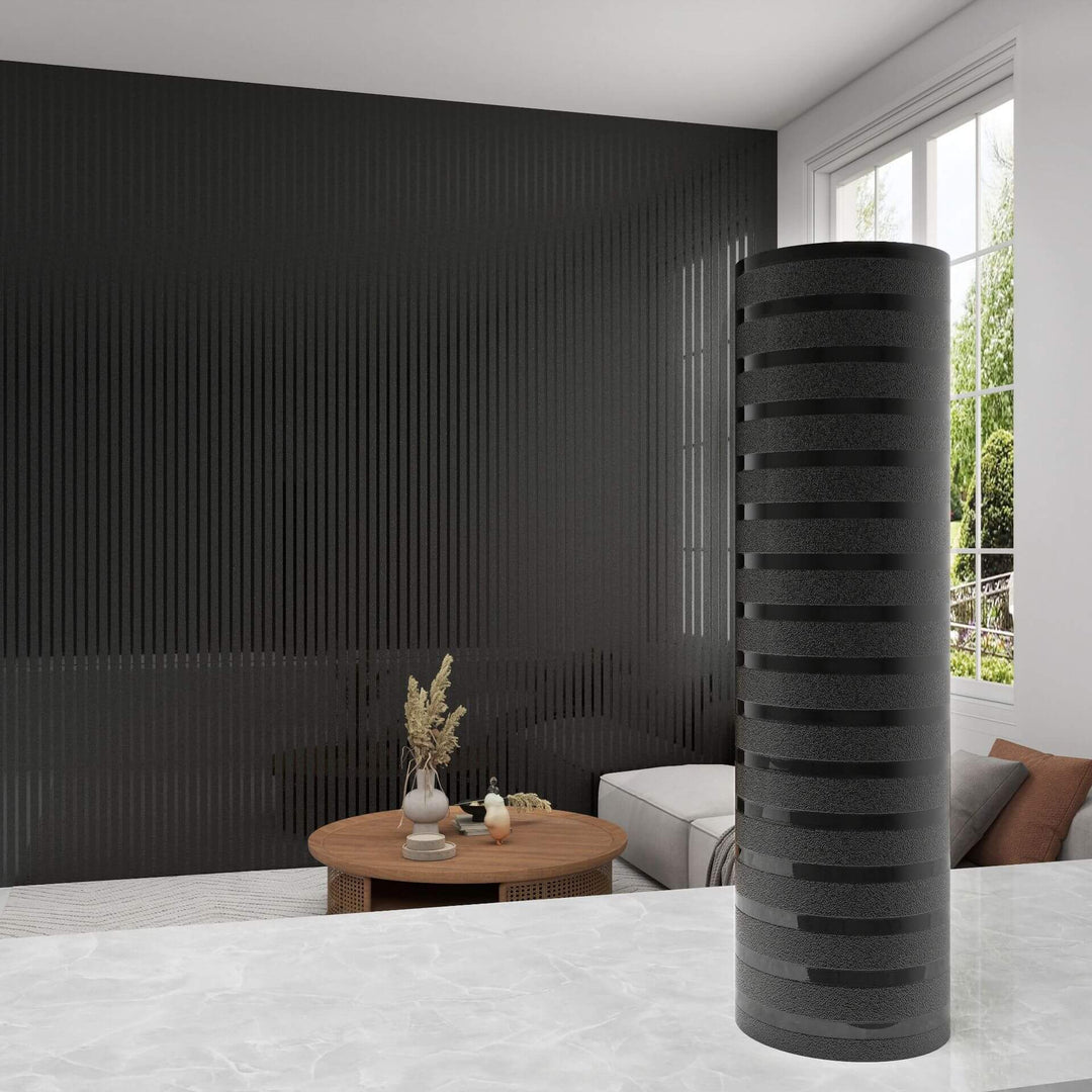 Linear Obsidian Black Metal Textured Wallpaper