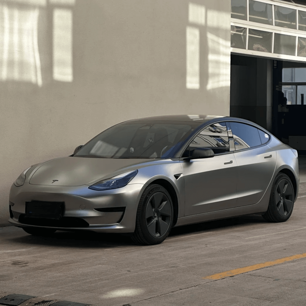 Liquid Metallic Silver Vinyl Wrap  Matte tesla model 3 car wraps