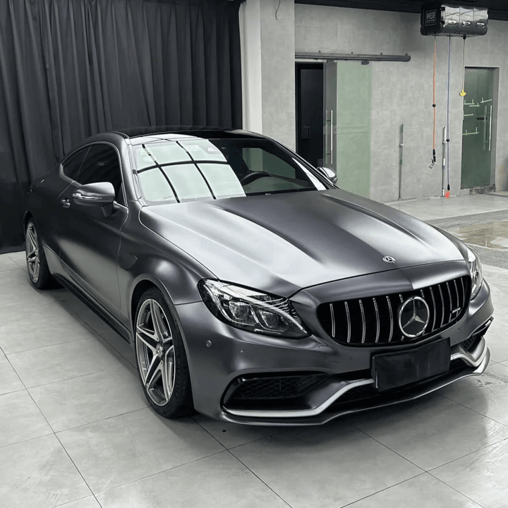 Matte Metallic Dark Gray Vinyl Wrap for Mercedes