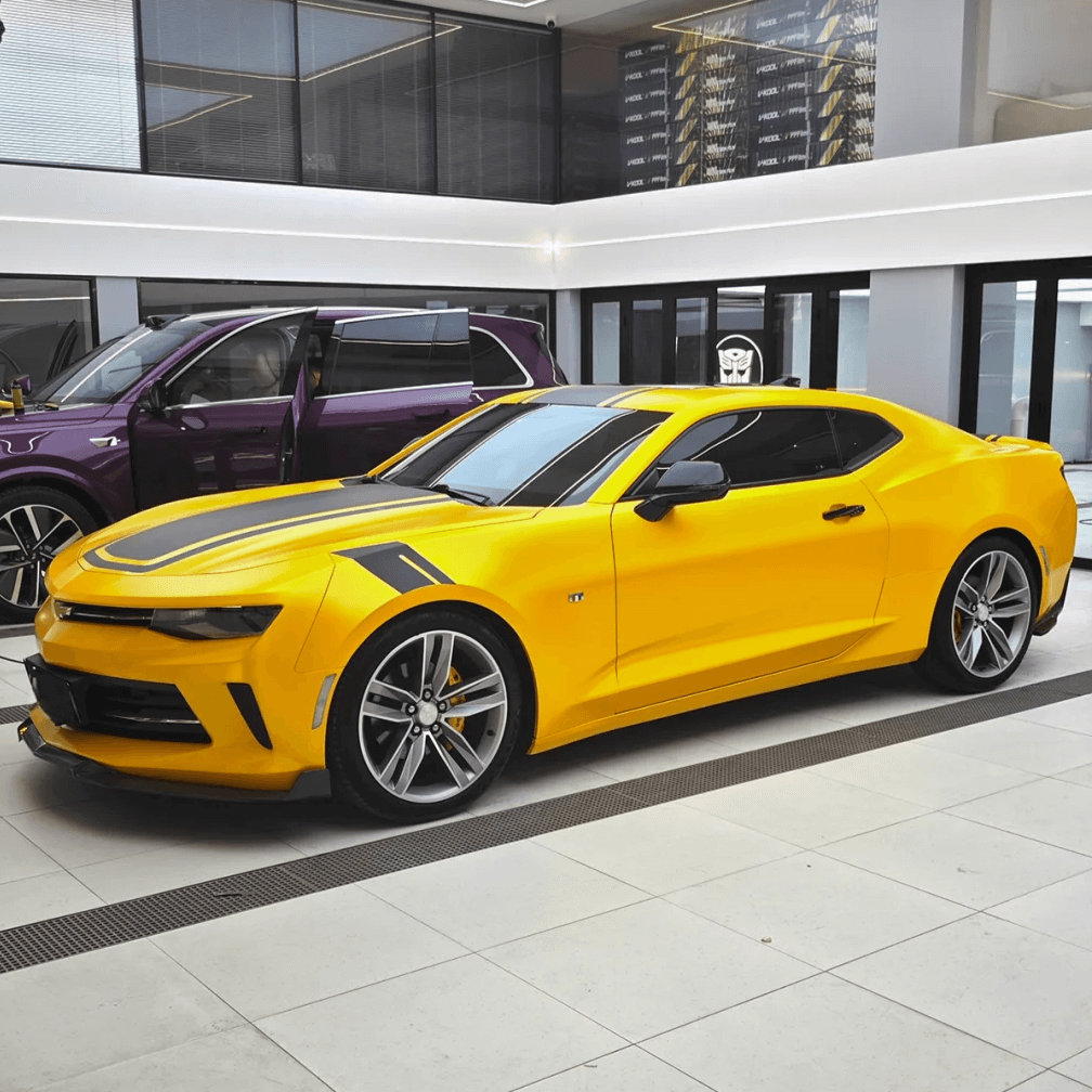 Matte Metallic Yellow Vinyl Wrap for camaro