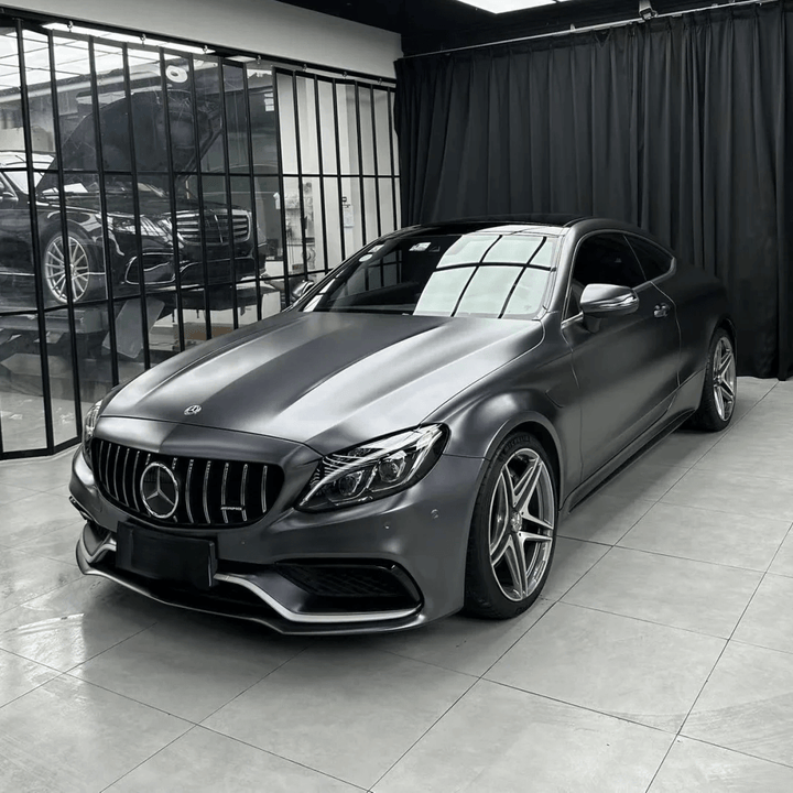 Mercedes C63 Matte Metallic Dark Gray Vinyl Wrap