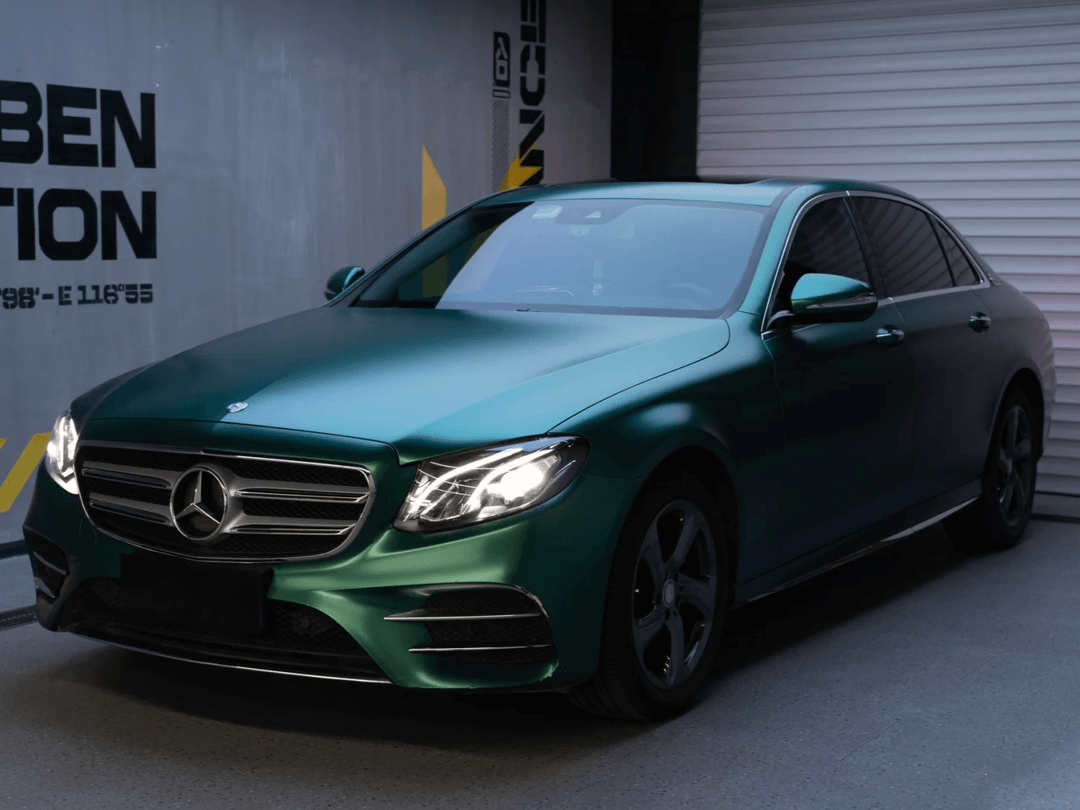 Mercedes E300 Matte Metallic Emerald Green Vinyl Wrap