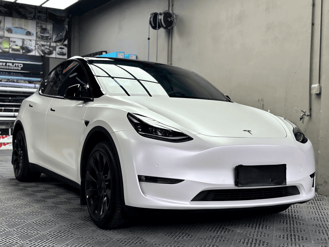 Model Y Satin Ceramic White Vinyl Wrap