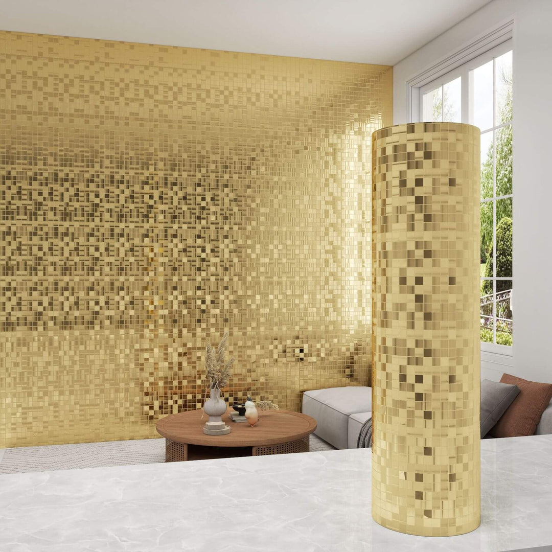 Mosaic Champagne Gold Metal Textured Wallpaper