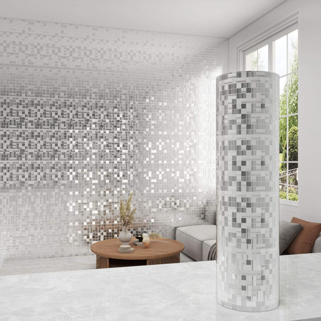 Mosaic Silver Metal Textured Wallpaper