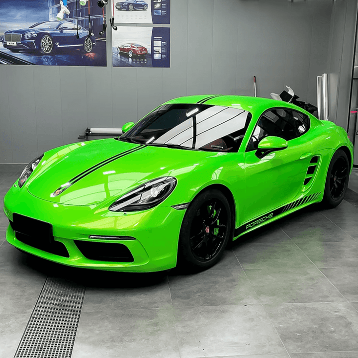 Neon Green Pearlescent Metallic Vinyl Wrap for porsche 