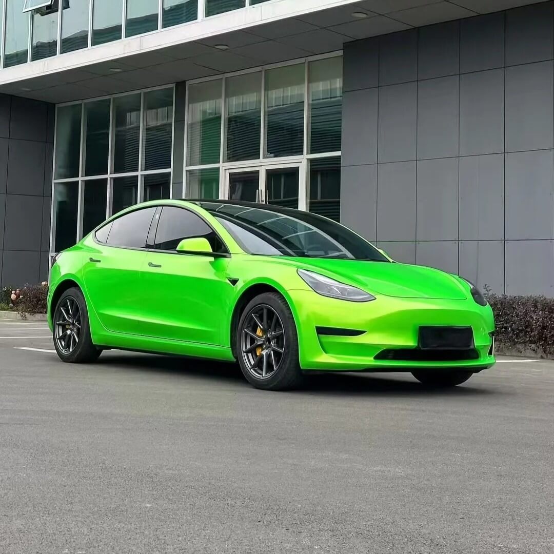Pearlescent Neon Green Tesla Wrap