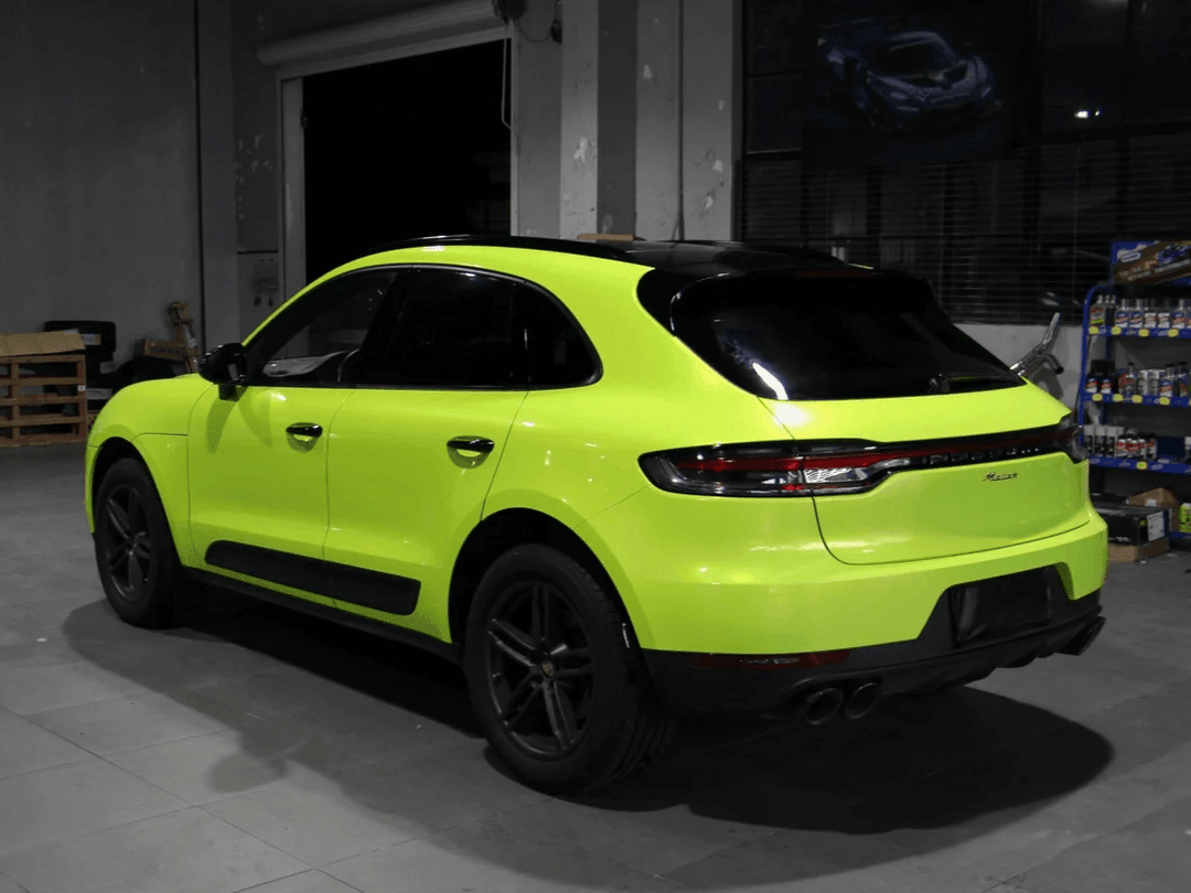 Pearlescent greenish yellow car wrap 