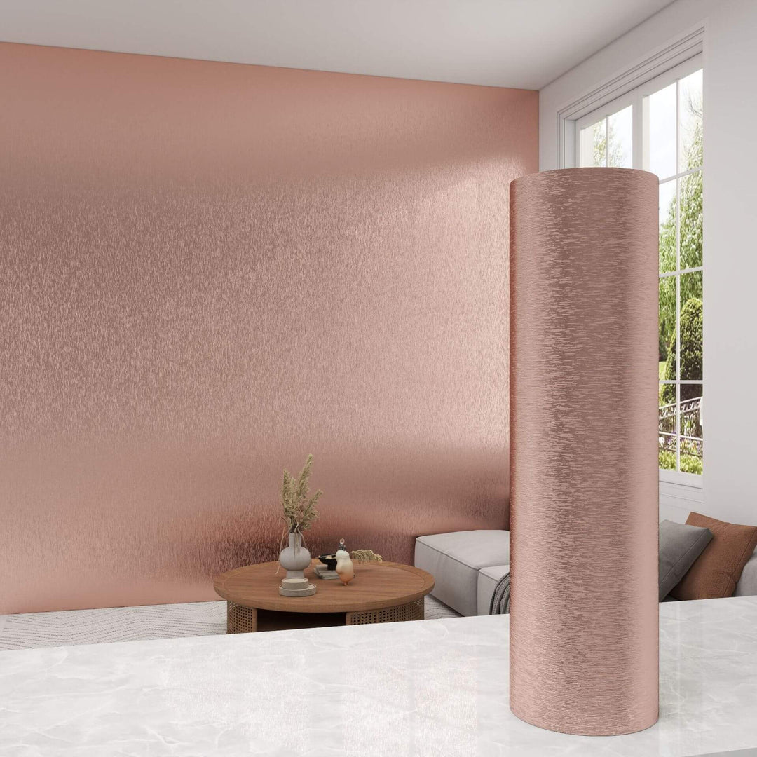 Pink-Copper Brushed Metal Textured Wallpaper