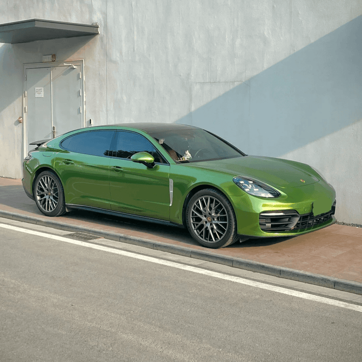 Porsche Panamera Gloss Metallic Mamba Green Vinyl Wrap