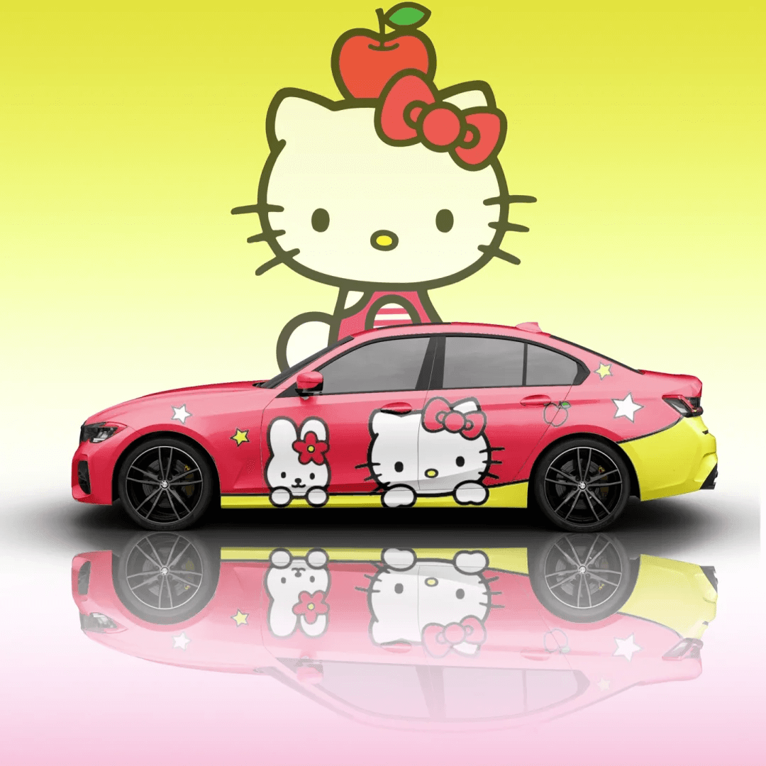 Red Hello Kitty wrap car