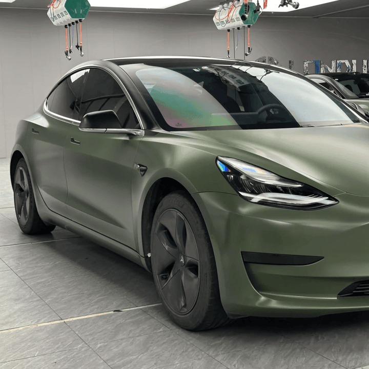 Satin Ceramic Military Green Vinyl Wrap for tesla