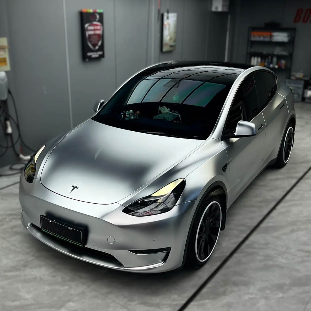 Satin Chrome Alexander Silver Tesla Car Wrap